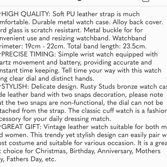 Vintage Wrist Watch Wide Leather Strap Band Cuff Quartz Watches for Men Women - Picture 8 of 8